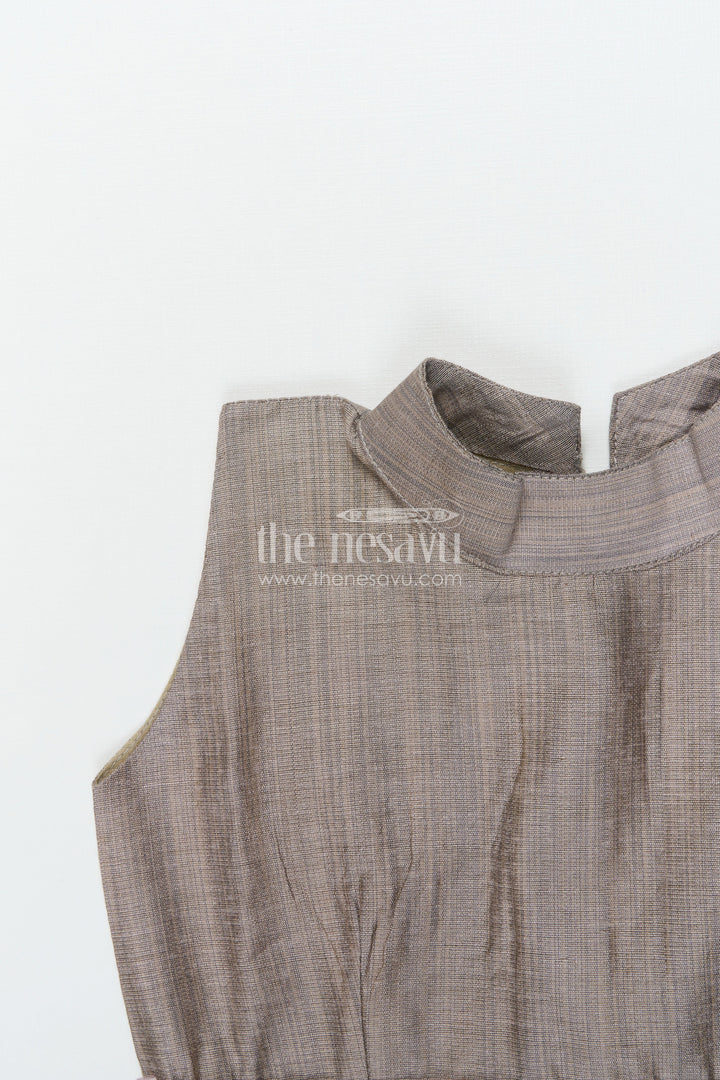 The Nesavu Girls Chanderi Frock Girls Chanderi Frock for School Functions and Festive Celebrations Nesavu Nesavu girls grey chanderi frock ethnic school days festive functions cultural dressing