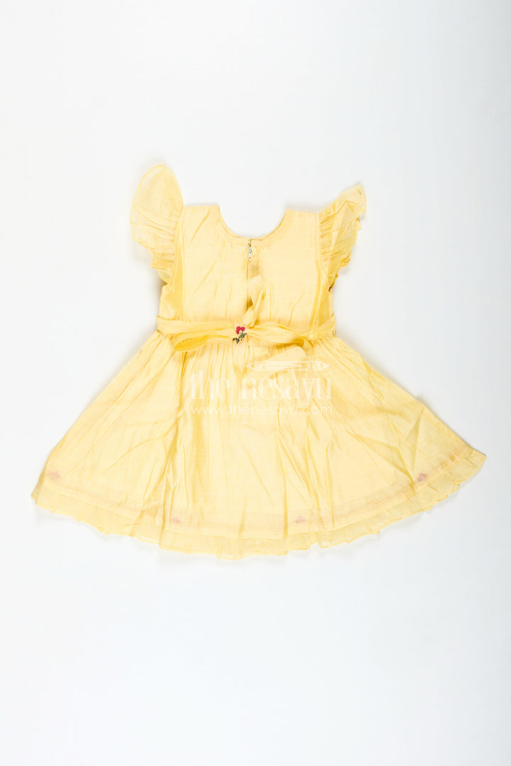 The Nesavu Girls Chanderi Frock Girls Chanderi Frock in Vibrant Colors with Thread Embroidery for Festive Moments Nesavu Nesavu Yellow Chanderi Cotton Girls Frock Floral Embroidery Ruffled Sleeves Traditional Wear