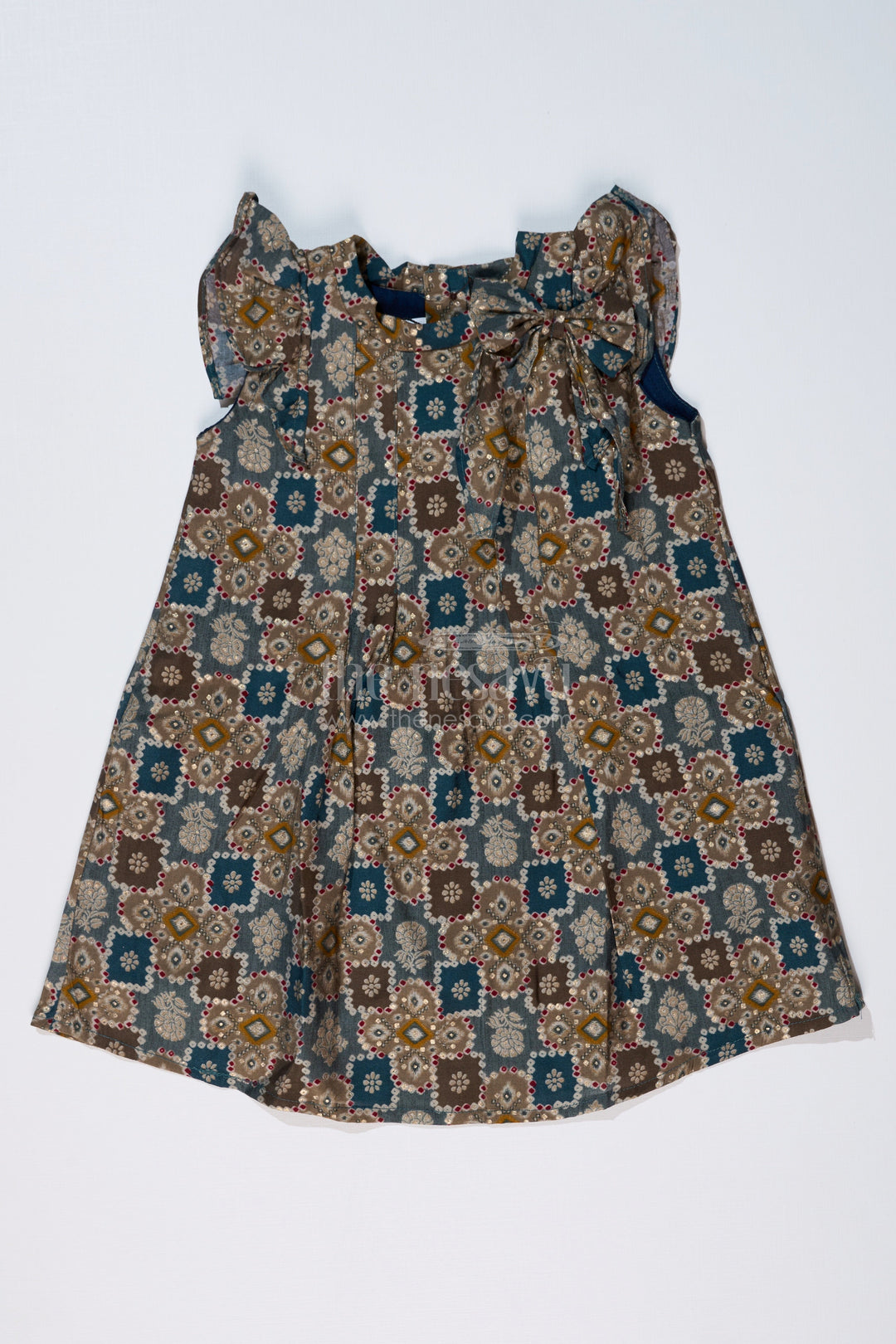 The Nesavu Girls Cotton Frock Girls Chhote Bacchon Ka Frock in Muslin Silk with Pretty Bow and Pleated Flair Nesavu 16 (1Y) / Blue GFC1603B-16 Nesavu Girls Chhote Bacchon Ka Frock Muslin Silk Pretty Bow Pleats