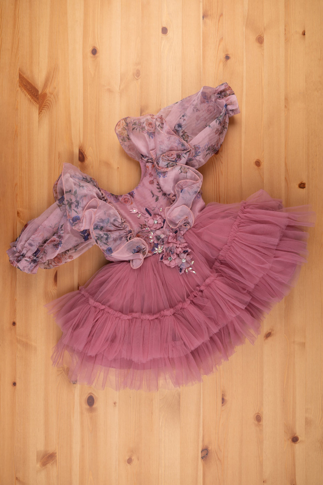 The Nesavu Girls Tutu Frock Girls Chic Frock Perfect for Special Occasions and Celebrations Nesavu 16 (1Y) / Pink / Organza Printed PF127A-16 Fancy Dress For 3 Years Birthday | Party Dresses For Little Girls | The Nesavu