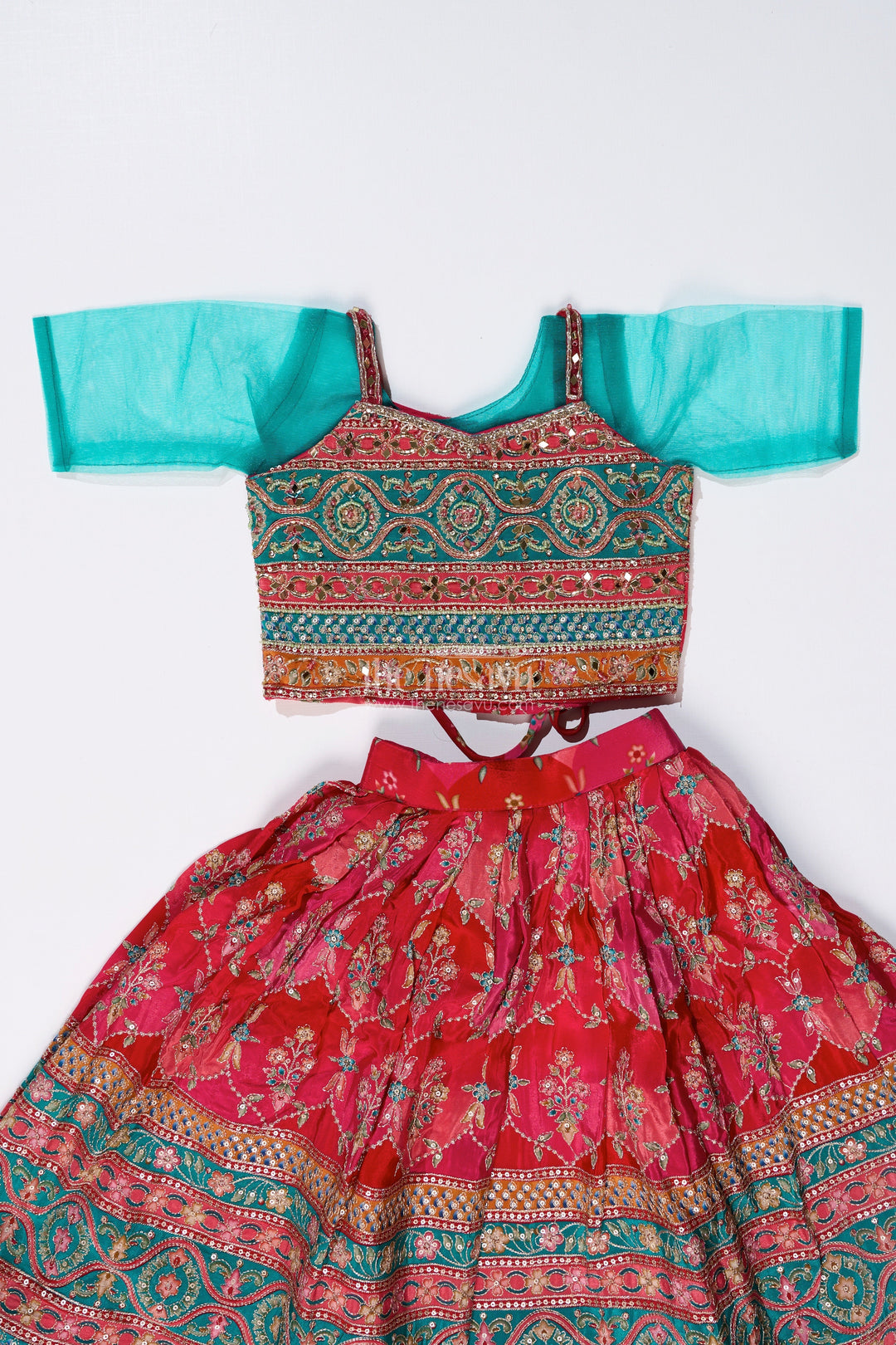 The Nesavu Girls Lehenga Choli Girls Choli with Placement Print and Embroidery Featuring a Flared Lehenga for Special Occasions Nesavu Girls Choli Placement Print Embroidery Paired Flared Lehenga Weddings | The Nesavu