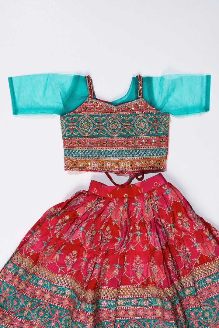 The Nesavu Girls Lehenga Choli Girls Choli with Placement Print and Embroidery Featuring a Flared Lehenga for Special Occasions Nesavu Girls Choli Placement Print Embroidery Paired Flared Lehenga Weddings | The Nesavu