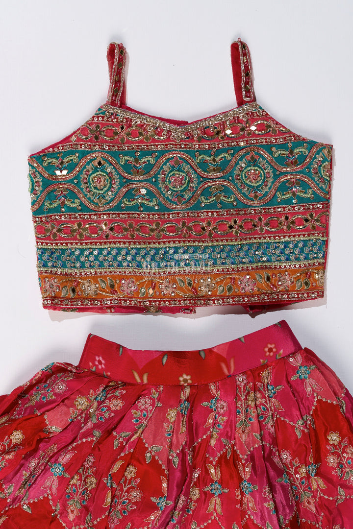 The Nesavu Girls Lehenga Choli Girls Choli with Placement Print and Embroidery Featuring a Flared Lehenga for Special Occasions Nesavu Girls Choli Placement Print Embroidery Paired Flared Lehenga Weddings | The Nesavu