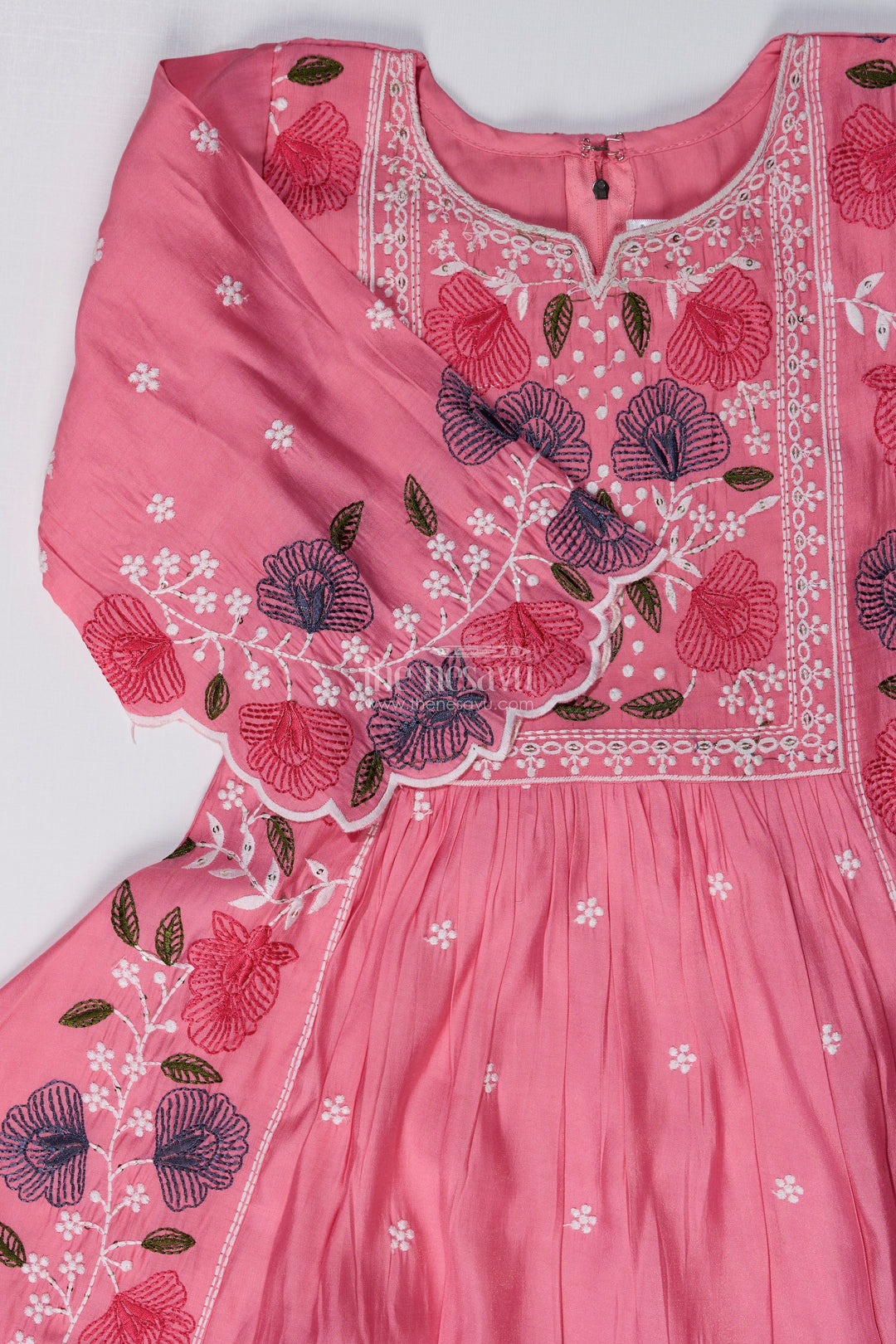 The Nesavu Girls Churidar Sets Girls Churidar Plazo Set with Floral Embroidery and Flowy Dupatta for a Graceful Ethnic Look Nesavu Nesavu Girls Churidar Plazo Set Floral Embroidery Ombre Dupatta