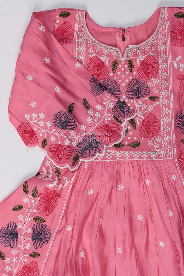 The Nesavu Girls Churidar Sets Girls Churidar Plazo Set with Floral Embroidery and Flowy Dupatta for a Graceful Ethnic Look Nesavu Nesavu Girls Churidar Plazo Set Floral Embroidery Ombre Dupatta