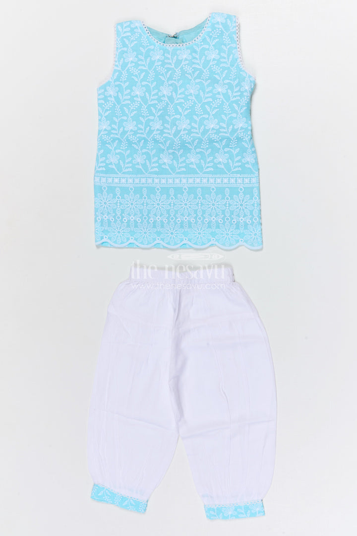 The Nesavu Girls Churidar Sets Girls Churidar Set for Festive Occasions and Family Gatherings Nesavu 16 (1Y) / Blue / Cotton GPS970A-16 Nesavu girls cotton churidar set with thread embroidery for festive wear