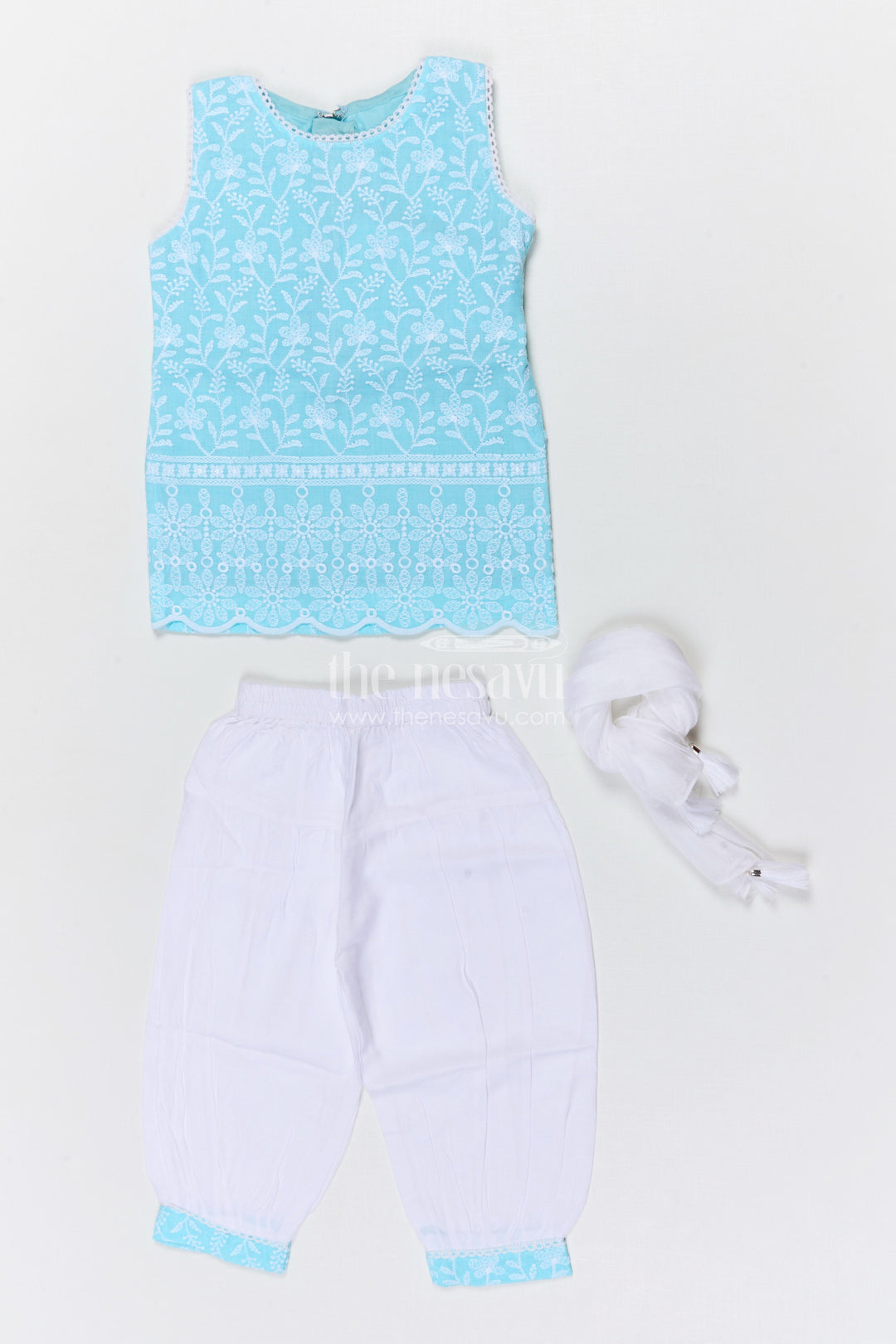 The Nesavu Girls Churidar Sets Girls Churidar Set for Festive Occasions and Family Gatherings Nesavu Nesavu girls cotton churidar set with thread embroidery for festive wear