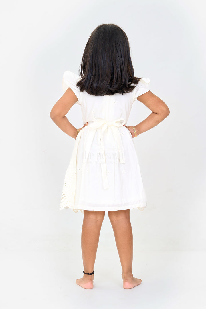 The Nesavu Girls Cotton Frock Girls Cinderella Fancy Cotton Dress with Bow and Eyelet Design Nesavu Nesavu Girls Cinderella Fancy Cotton Dress Eyelet Embroidery Bow