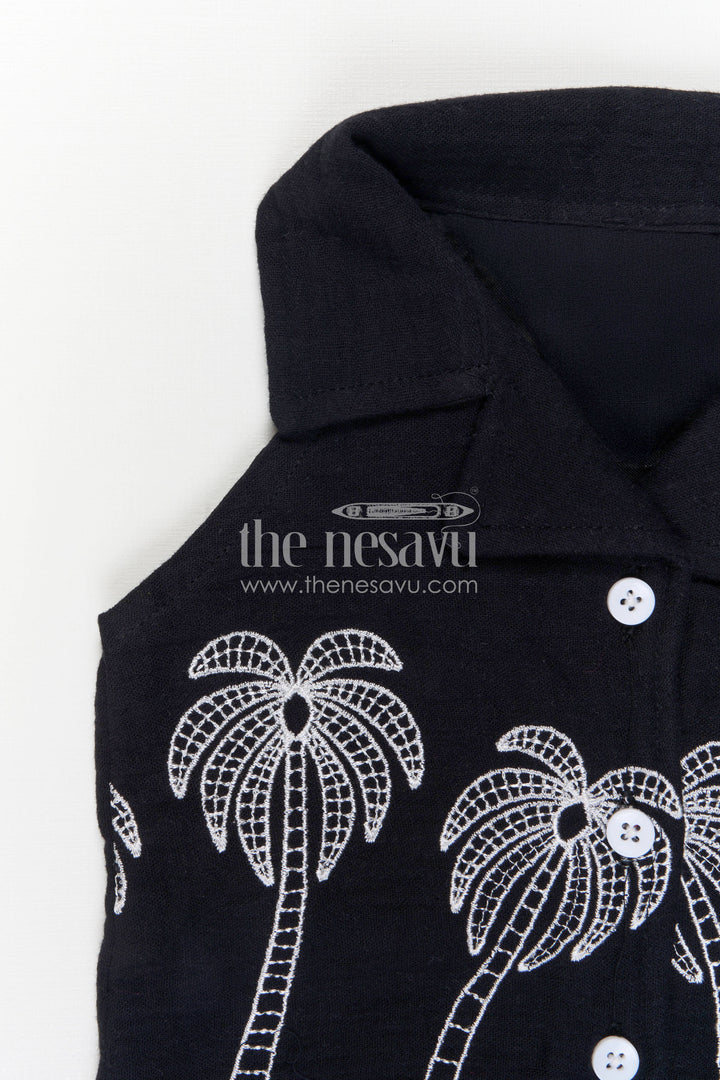 The Nesavu Girls Co-Ord Sets Girls Co Ord Outfit for Travel Days and Casual Outings Nesavu Nesavu Girls Muslin Cotton Co Ord Outfit For Travel And Outings With Embroidered Palm Design