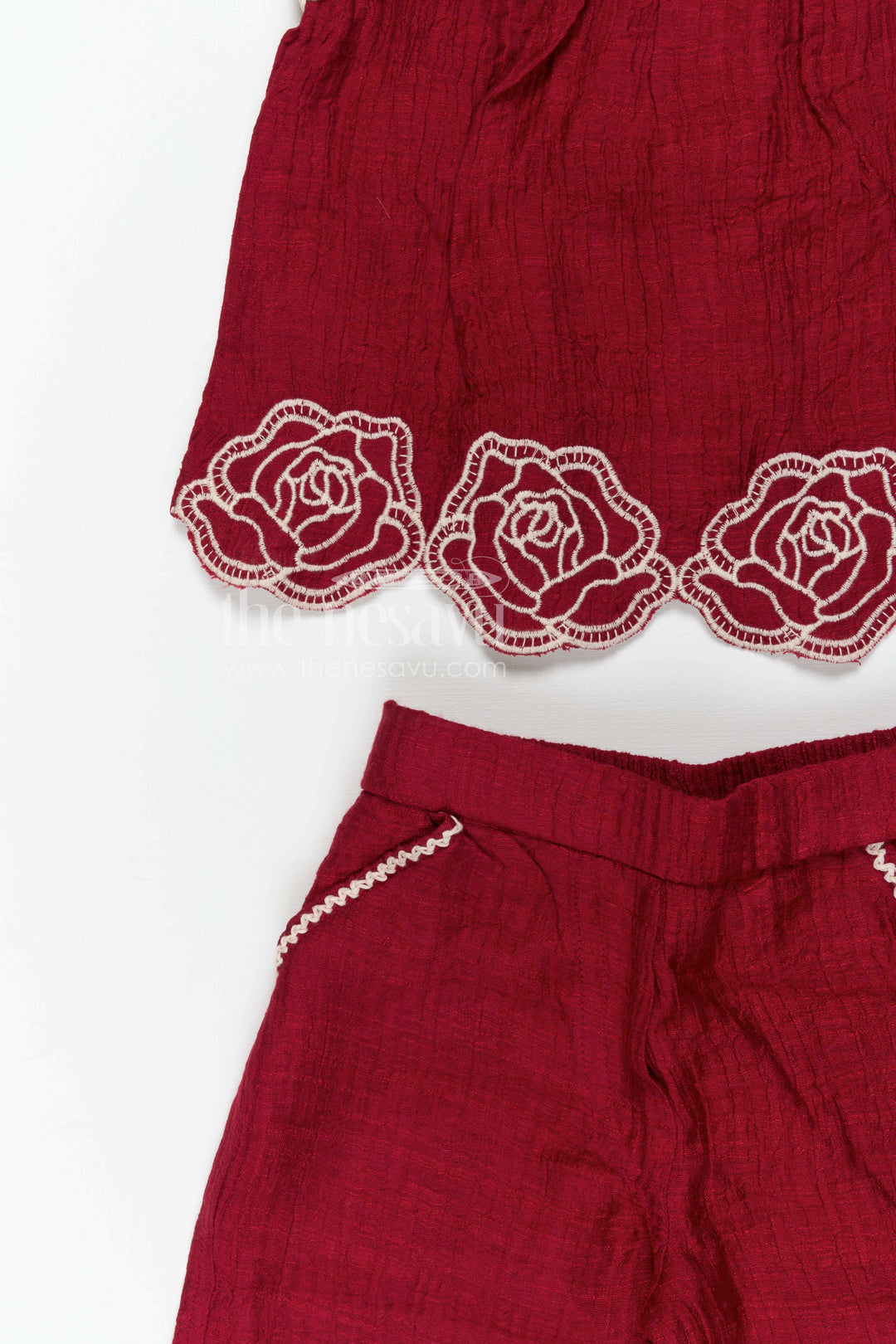 The Nesavu Girls Co-Ord Sets Girls Co Ord Set for Casual Outings and Comfortable Daily Wear Nesavu Nesavu girls co ord set for casual outings with rayon cotton fabric and thread embroidery breathable daily wear