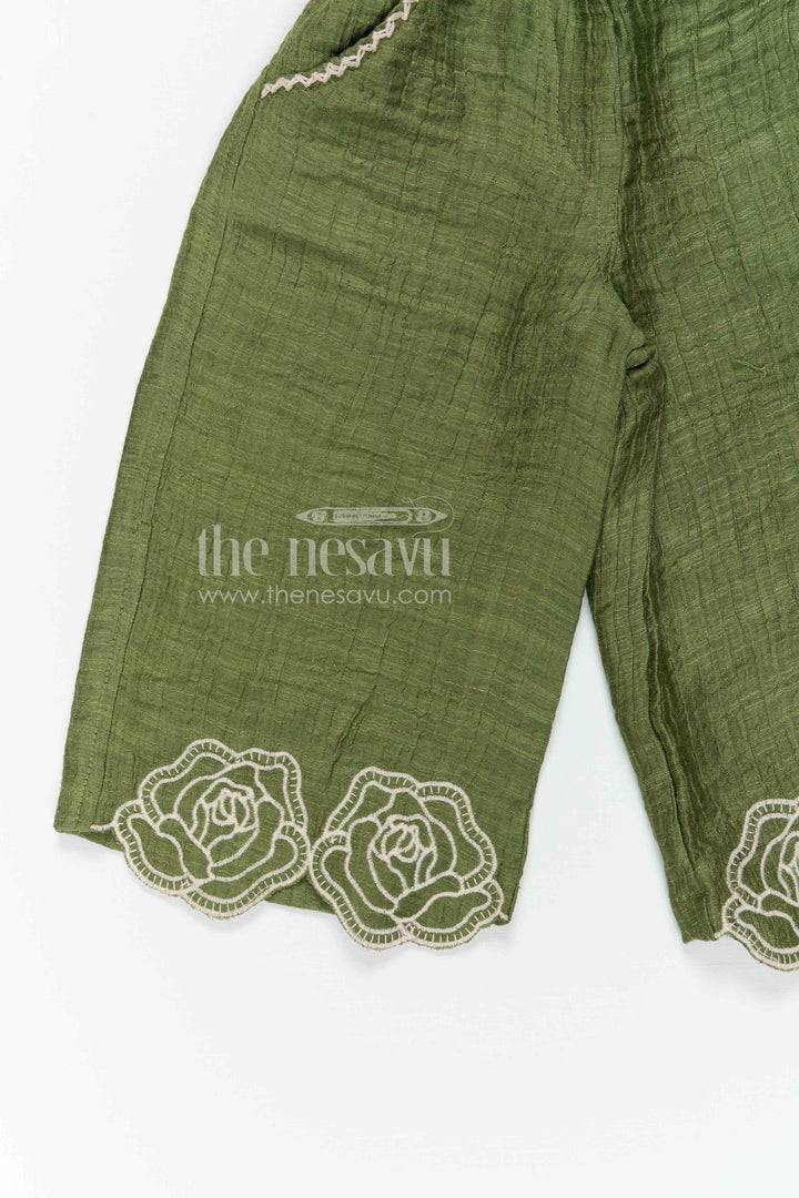 The Nesavu Girls Co-Ord Sets Girls Co Ord Set for Casual Outings and Summer Comfort Wear Nesavu Nesavu girls co ord set for casual outings with rayon cotton fabric and thread embroidery breathable summer wear