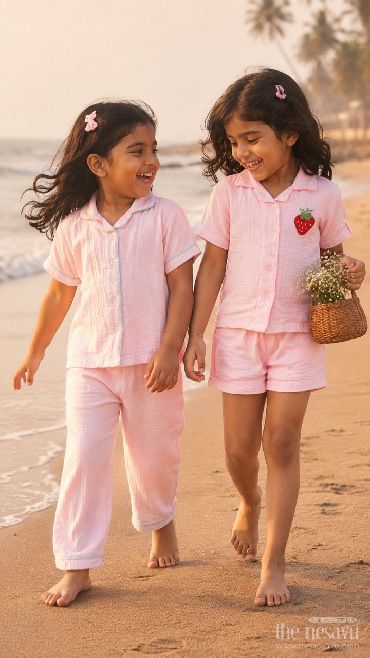 The Nesavu Girls Co-Ord Sets Girls Co Ord Set for Casual Wear and Daily Comfort Nesavu Nesavu Girls Muslin Cotton Co Ord Set For Casual Wear Breathable Lightweight Summer Outfit