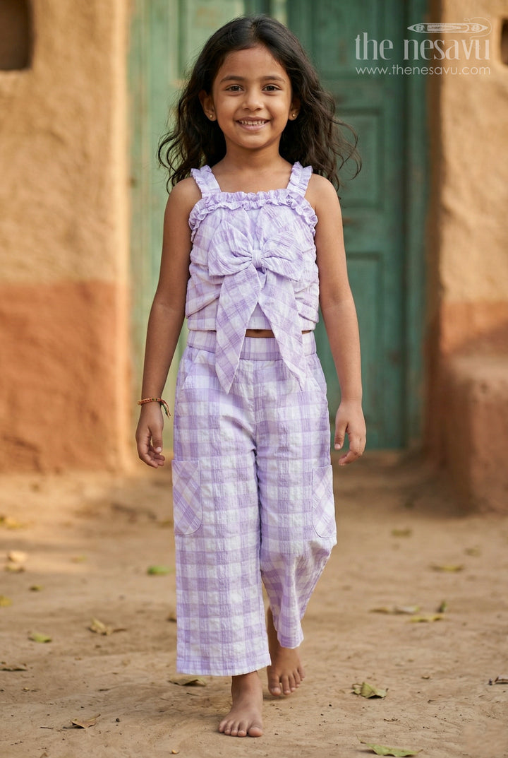 The Nesavu Girls Co-Ord Sets Girls Co Ord Set for Casual Wear and Everyday Outings Nesavu 16 (1Y) / Purple / Rayon GCS038D-16 Nesavu girls co ord set for casual wear with rayon cotton stripe design breathable everyday kids outfit
