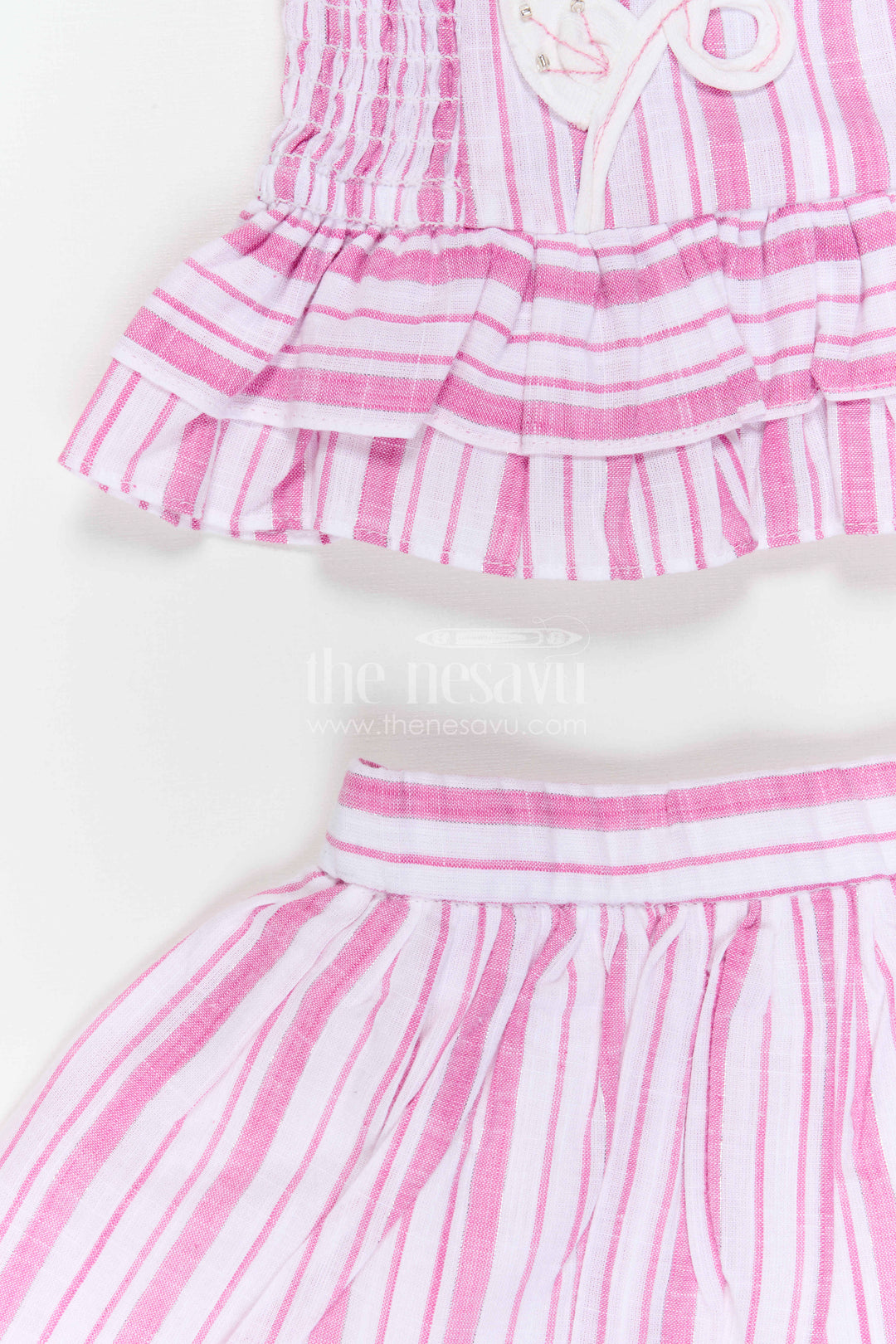 The Nesavu Girls Co-Ord Sets Girls Co Ord Set for Casual Wear and Playtime Nesavu Nesavu Girls Cotton Co Ord Set With Striped Design For Casual Wear Sleeveless Outfit For Kids