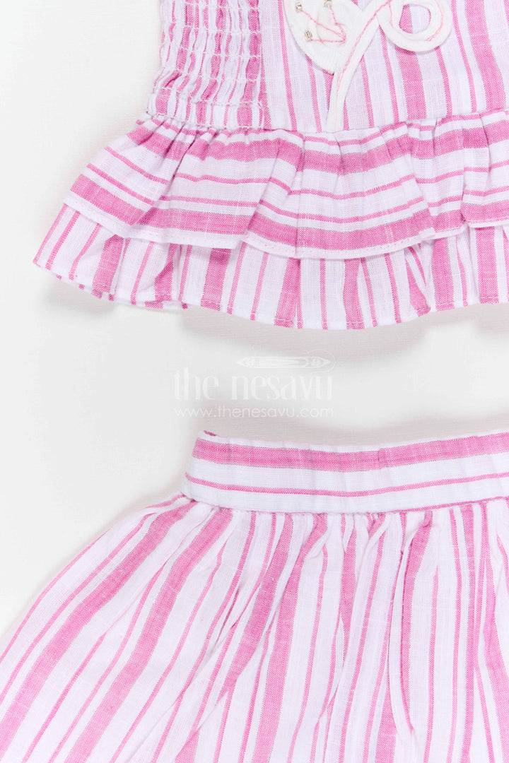 The Nesavu Girls Co-Ord Sets Girls Co Ord Set for Casual Wear and Playtime Nesavu Nesavu Girls Cotton Co Ord Set With Striped Design For Casual Wear Sleeveless Outfit For Kids