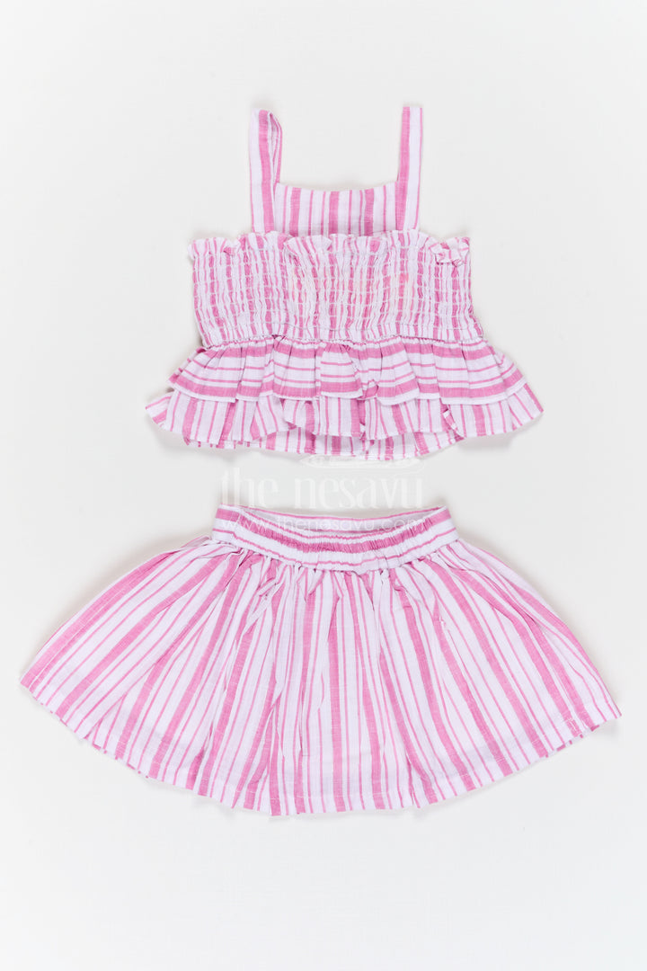 The Nesavu Girls Co-Ord Sets Girls Co Ord Set for Casual Wear and Playtime Nesavu Nesavu Girls Cotton Co Ord Set With Striped Design For Casual Wear Sleeveless Outfit For Kids