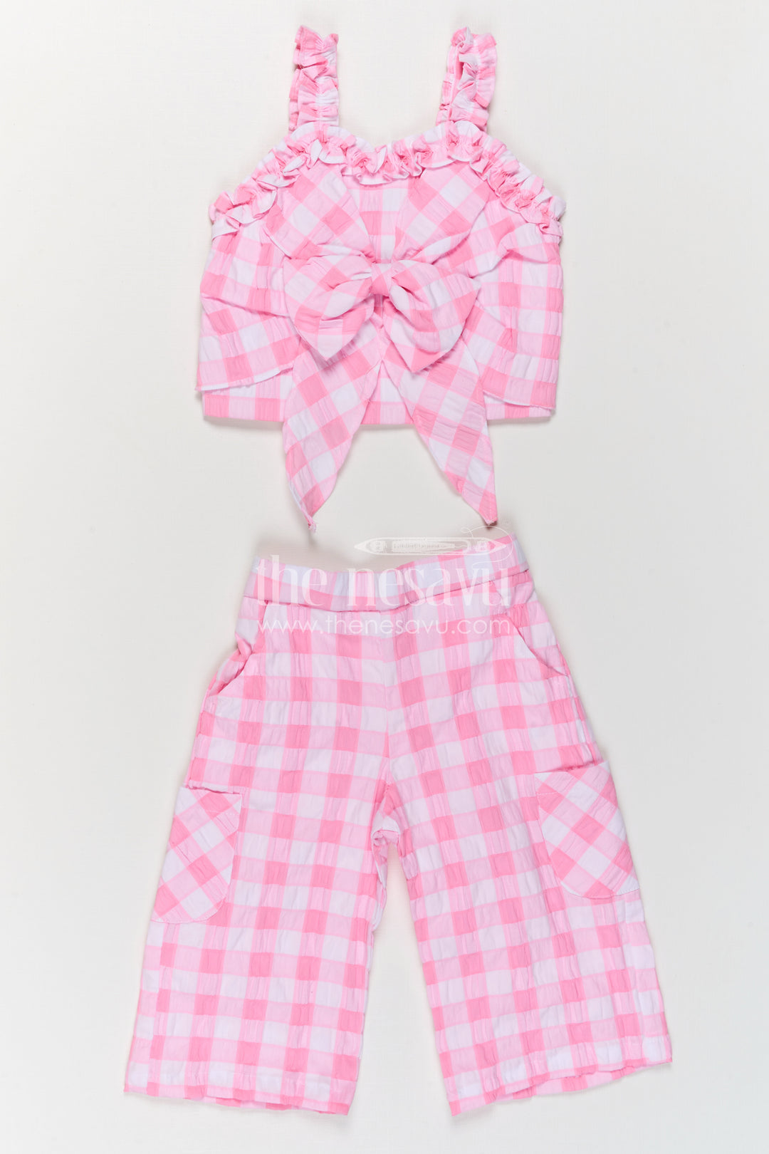 The Nesavu Girls Co-Ord Sets Girls Co Ord Set for Daily Wear and Playtime Comfort Nesavu 16 (1Y) / Pink / Rayon GCS038B-16 Nesavu girls co ord set for daily wear with rayon cotton stripe design lightweight comfortable kids outfit