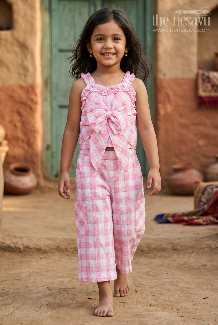 The Nesavu Girls Co-Ord Sets Girls Co Ord Set for Daily Wear and Playtime Comfort Nesavu Nesavu girls co ord set for daily wear with rayon cotton stripe design lightweight comfortable kids outfit