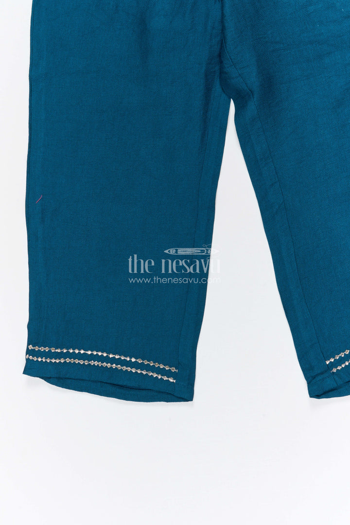 The Nesavu Girls Co-Ord Sets Girls Co Ord Set for Festive Occasions and Family Outings Nesavu Nesavu girls cotton co ord set with thread embroidery for festive wear