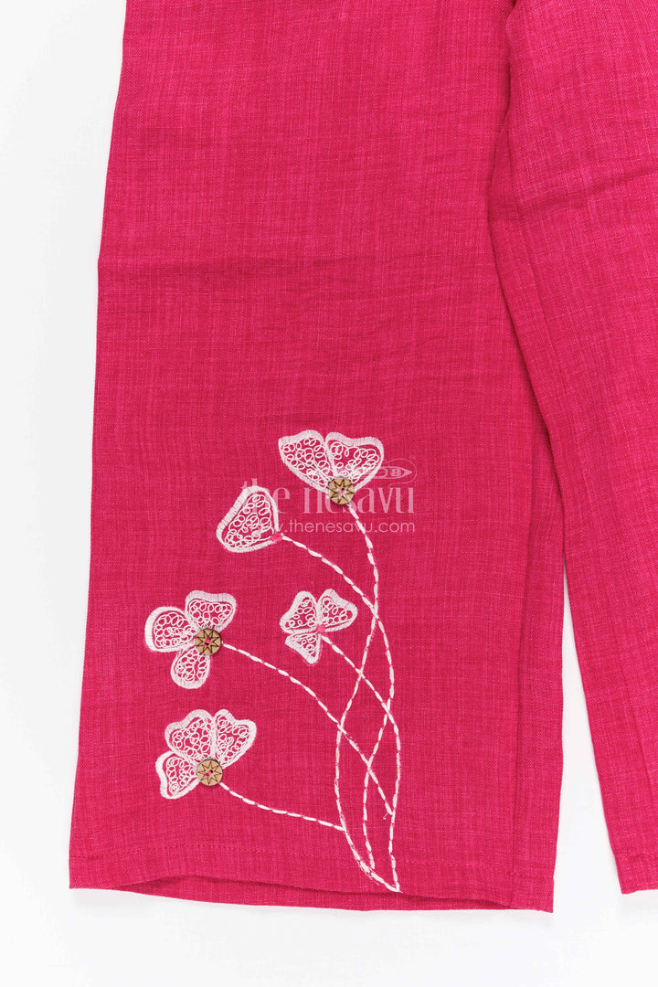 The Nesavu Girls Co-Ord Sets Girls Co Ord Set for Festive Outings and Family Gatherings Nesavu Nesavu girls cotton co ord set with thread embroidery for festive wear