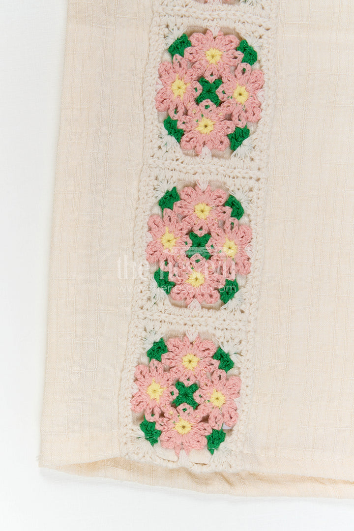 The Nesavu Girls Co-Ord Sets Girls Co Ord Set for Festive Wear and Family Gatherings Nesavu Nesavu Girls Cotton Co Ord Set With Crochet Embroidery For Festive Wear And Stylish Outings