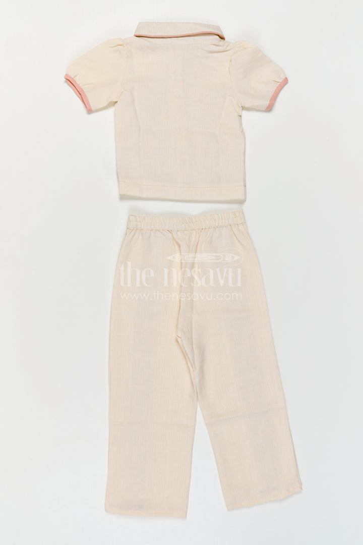 The Nesavu Girls Co-Ord Sets Girls Co Ord Set for Festive Wear and Family Gatherings Nesavu Nesavu Girls Cotton Co Ord Set With Crochet Embroidery For Festive Wear And Stylish Outings