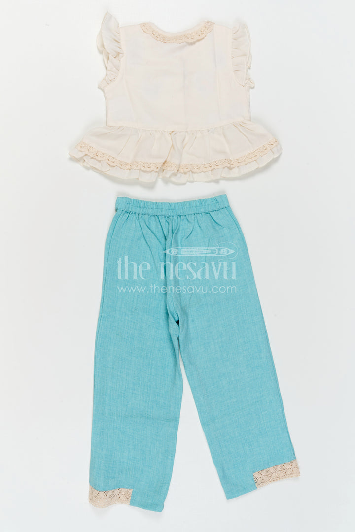 The Nesavu Girls Co-Ord Sets Girls Co Ord Set for Festive Wear and Family Outings Nesavu Nesavu Girls Cotton Blend Co Ord Set With Thread Embroidery For Festive Wear And Comfortable Outings