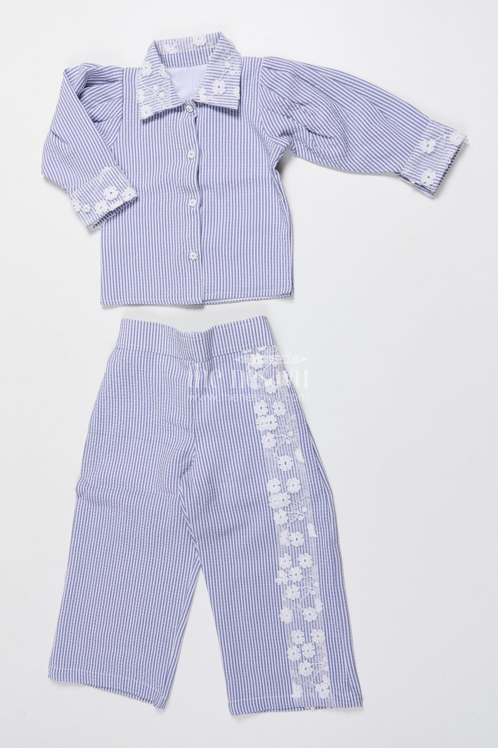 The Nesavu Girls Co-Ord Sets Girls Co-Ord Set for School Events and Festive Dressing Nesavu 22 (4Y) / Blue GPS811B-22 Nesavu girls cotton co-ord set striped design school events festive wear