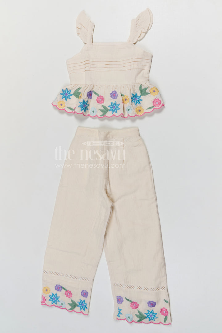 The Nesavu Girls Co-Ord Sets Girls Co Ord Set for Summer Outings and Casual Wear Nesavu Nesavu girls cotton co ord set with thread embroidery for summer outings and casual wear