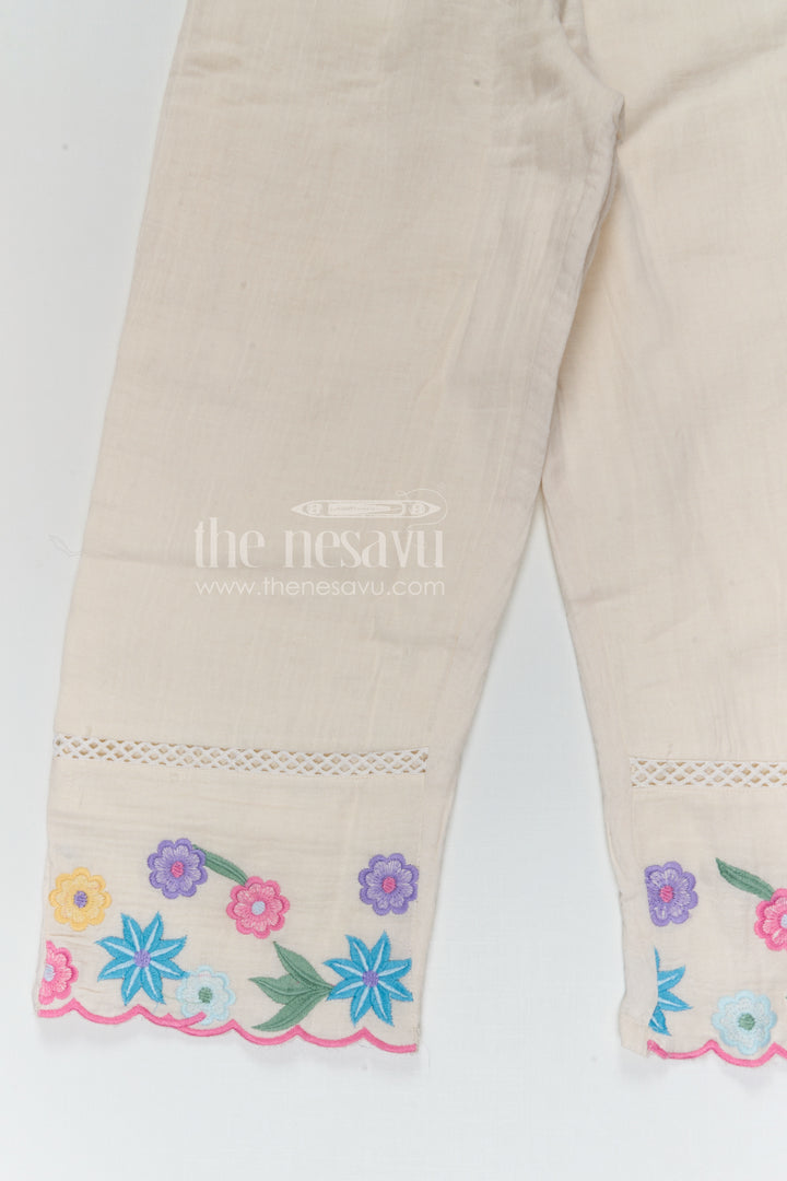 The Nesavu Girls Co-Ord Sets Girls Co Ord Set for Summer Outings and Casual Wear Nesavu Nesavu girls cotton co ord set with thread embroidery for summer outings and casual wear
