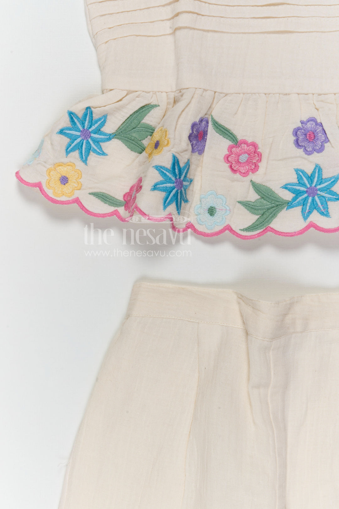 The Nesavu Girls Co-Ord Sets Girls Co Ord Set for Summer Outings and Casual Wear Nesavu Nesavu girls cotton co ord set with thread embroidery for summer outings and casual wear