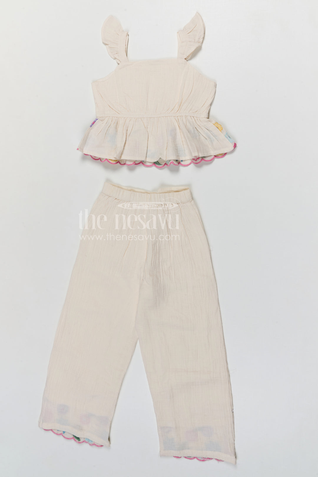 The Nesavu Girls Co-Ord Sets Girls Co Ord Set for Summer Outings and Casual Wear Nesavu Nesavu girls cotton co ord set with thread embroidery for summer outings and casual wear
