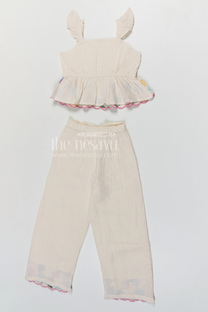 The Nesavu Girls Co-Ord Sets Girls Co Ord Set for Summer Outings and Casual Wear Nesavu Nesavu girls cotton co ord set with thread embroidery for summer outings and casual wear
