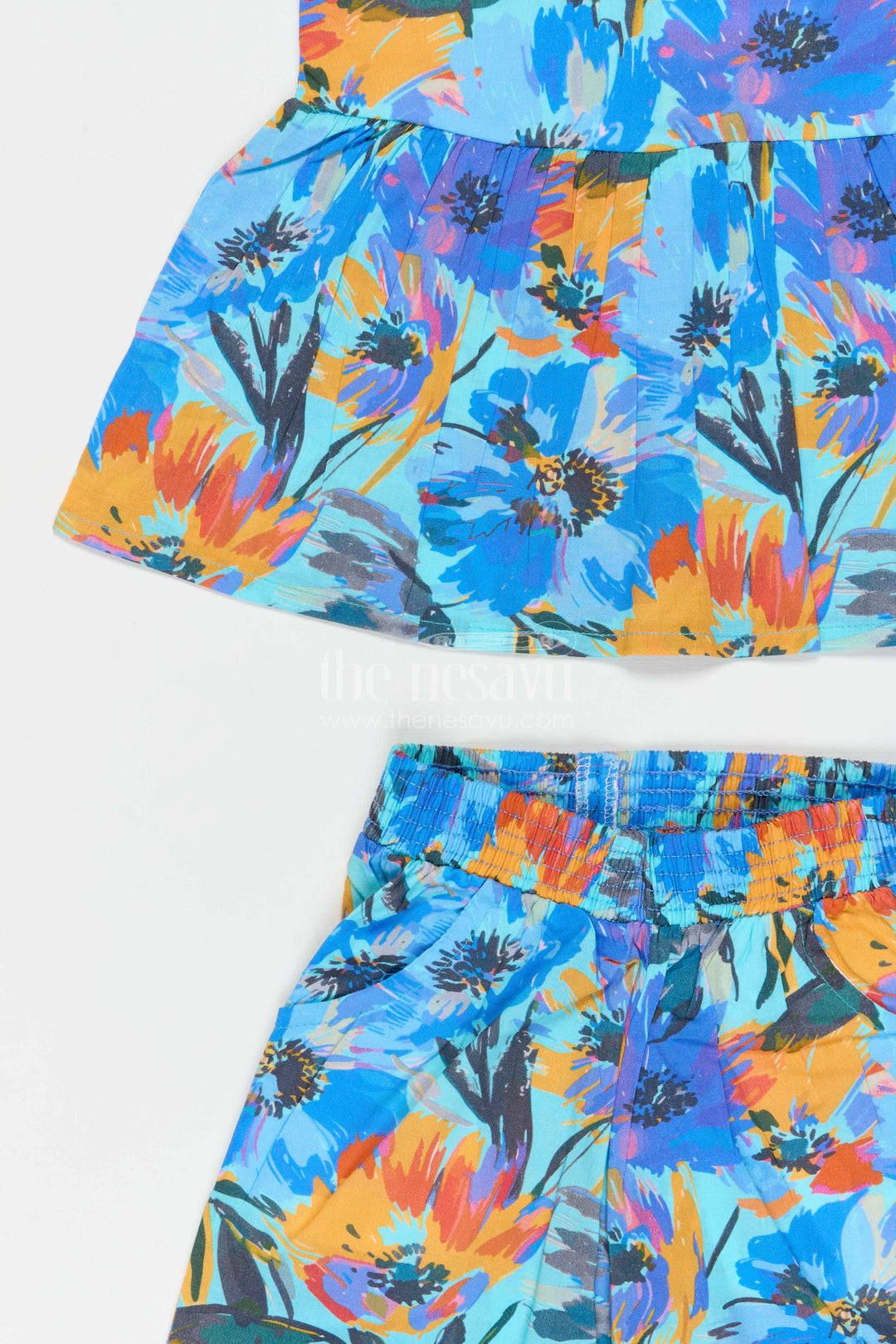 The Nesavu Girls Co-Ord Sets Girls Co-ord Set for Vacations and Casual Day Outs Nesavu Nesavu girls cotton co-ord set with digital print for vacation and summer day wear