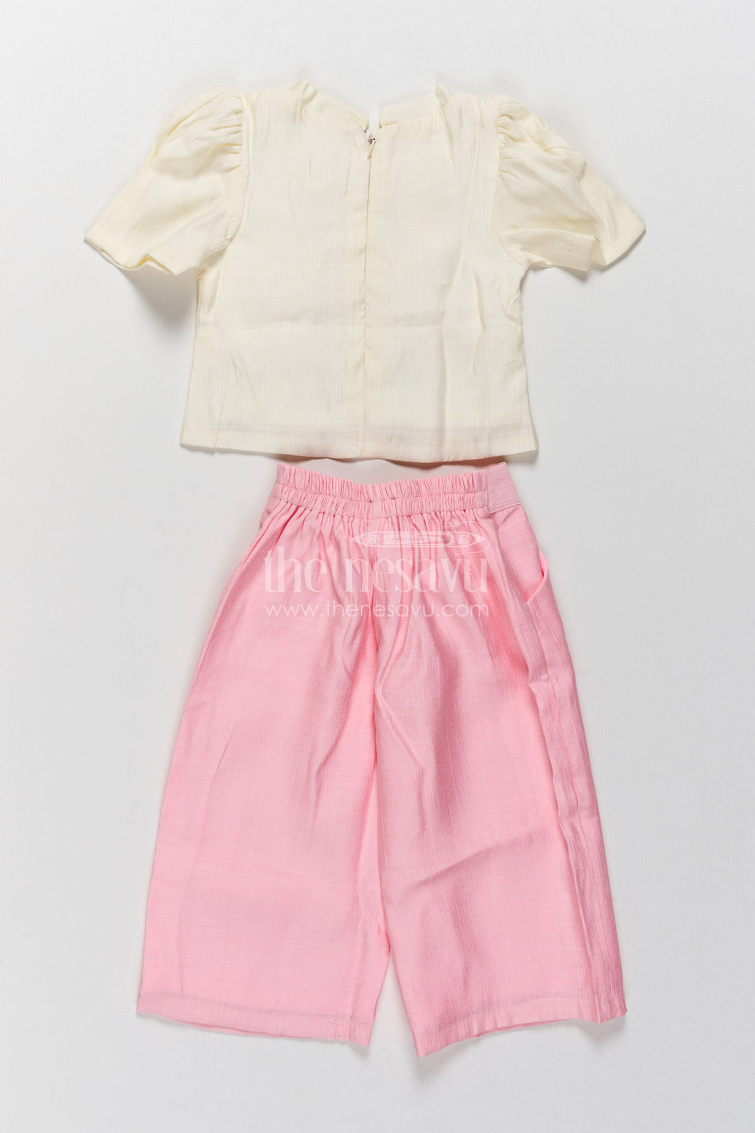 The Nesavu Girls Casual Set Girls Co Ord Set with Floral Detailing for Family Functions Nesavu Nesavu Girls Co Ord Set In Pink With Floral Detailing For Celebrations
