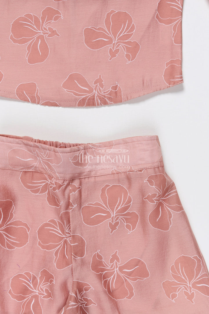 The Nesavu Girls Co-Ord Sets Girls Co-Ord Set with Floral Print for Birthdays and Festive Events Nesavu Nesavu girls floral co-ord set puff sleeve top wide-leg pants festive birthdays