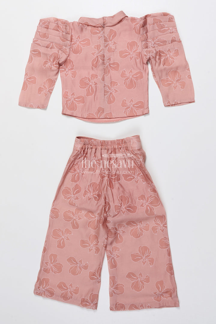The Nesavu Girls Co-Ord Sets Girls Co-Ord Set with Floral Print for Birthdays and Festive Events Nesavu Nesavu girls floral co-ord set puff sleeve top wide-leg pants festive birthdays