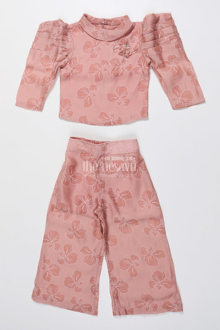 The Nesavu Girls Co-Ord Sets Girls Co-Ord Set with Floral Print for Birthdays and Festive Events Nesavu Nesavu girls floral co-ord set puff sleeve top wide-leg pants festive birthdays
