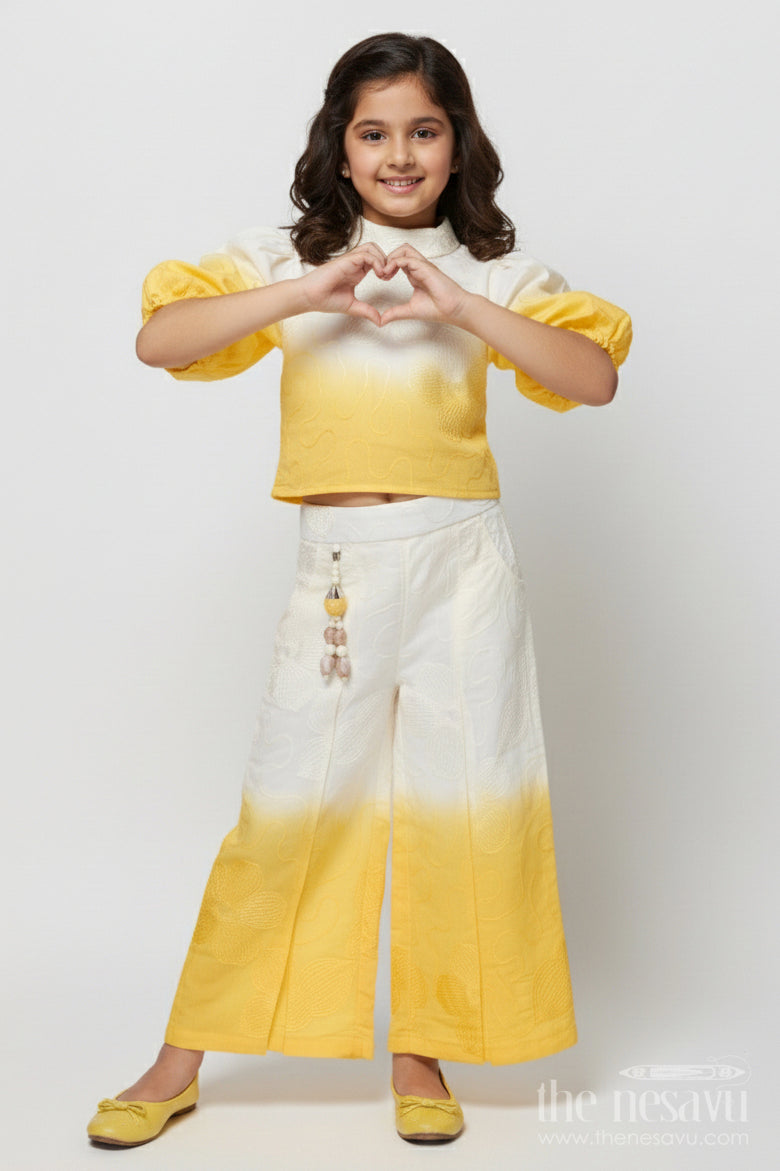 The Nesavu Girls Co-Ord Sets Girls Co-Ord Set with Tie Dye for Festive and Casual Celebrations Nesavu 18 (2Y) / Yellow GPS724A-18 Nesavu girls cotton co-ord set tie dye ethnic day festive celebrations