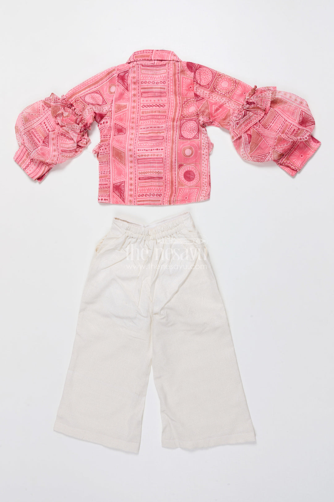 The Nesavu Girls Co-Ord Sets Girls Co-Ord Top and Pant Set for Birthdays and Day Outings Nesavu Nesavu girls georgette co-ord set digital print frill sleeves birthdays parties