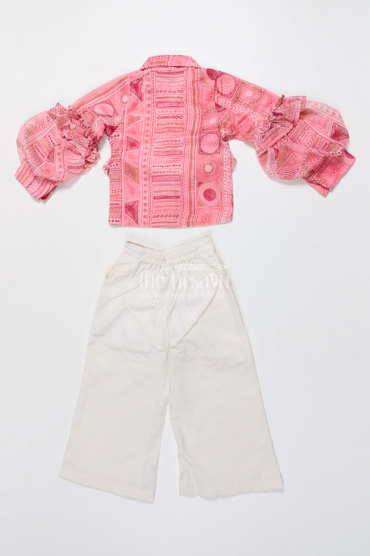 The Nesavu Girls Co-Ord Sets Girls Co-Ord Top and Pant Set for Birthdays and Day Outings Nesavu Nesavu girls georgette co-ord set digital print frill sleeves birthdays parties