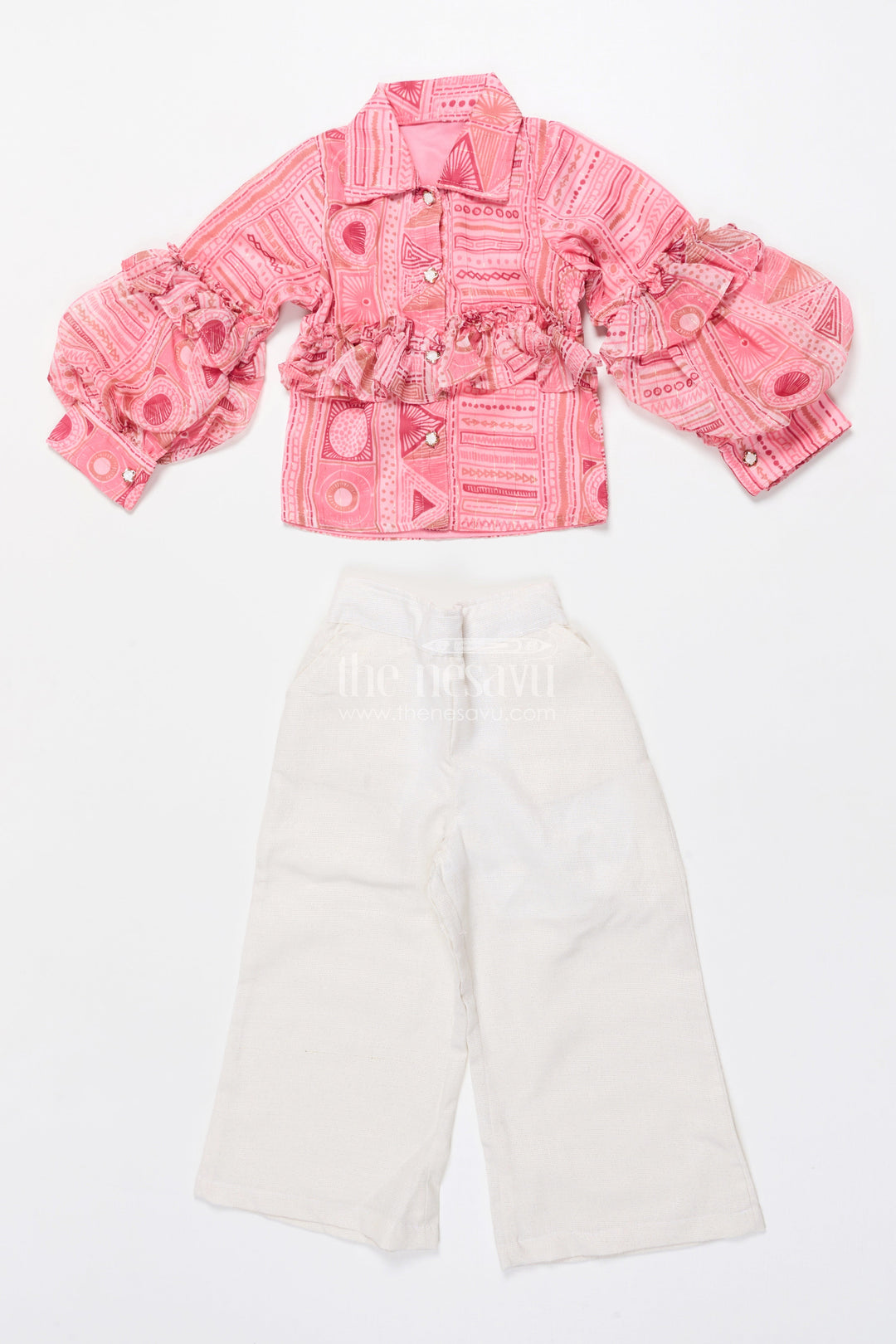 The Nesavu Girls Co-Ord Sets Girls Co-Ord Top and Pant Set for Birthdays and Day Outings Nesavu Nesavu girls georgette co-ord set digital print frill sleeves birthdays parties