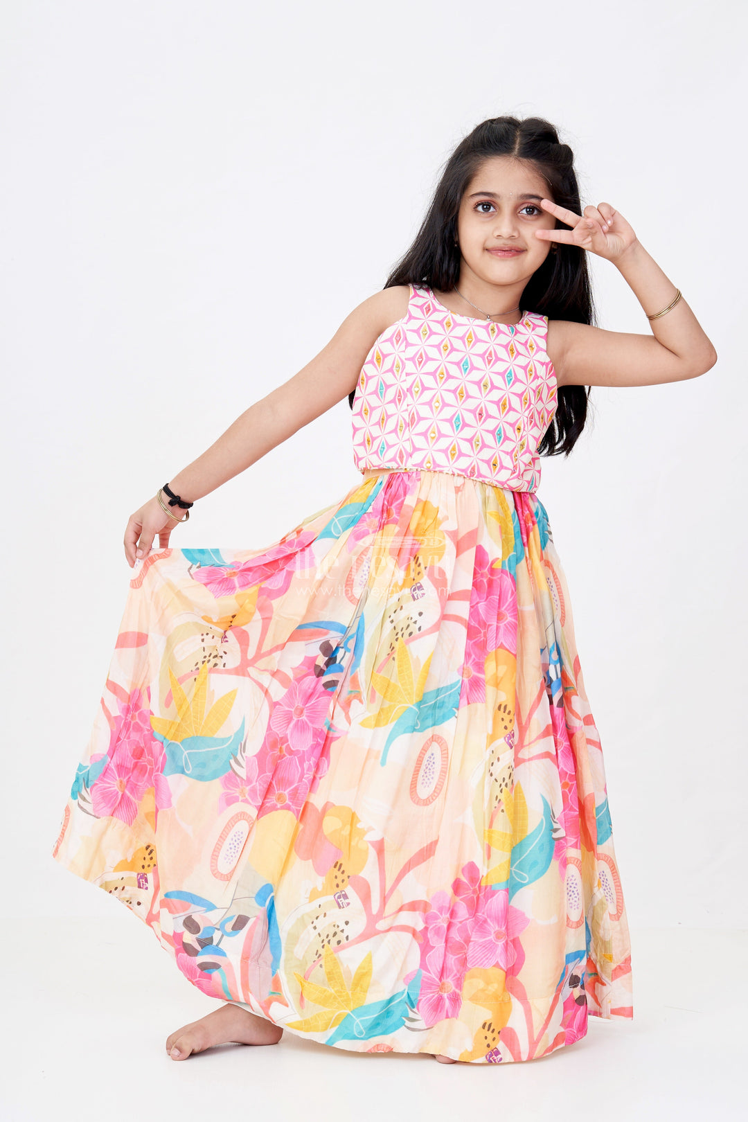 The Nesavu Girls Lehenga Choli Girls Colorful Lehenga in Viscose Silk with Mirror Embroidered Yoke and Multicolor Floral Digital Print Nesavu 16 (1Y) / Multicolor GL579B-16 Nesavu Girls Colorful Lehenga Viscose Silk Mirror Work Multicolor Floral Print Dupatta