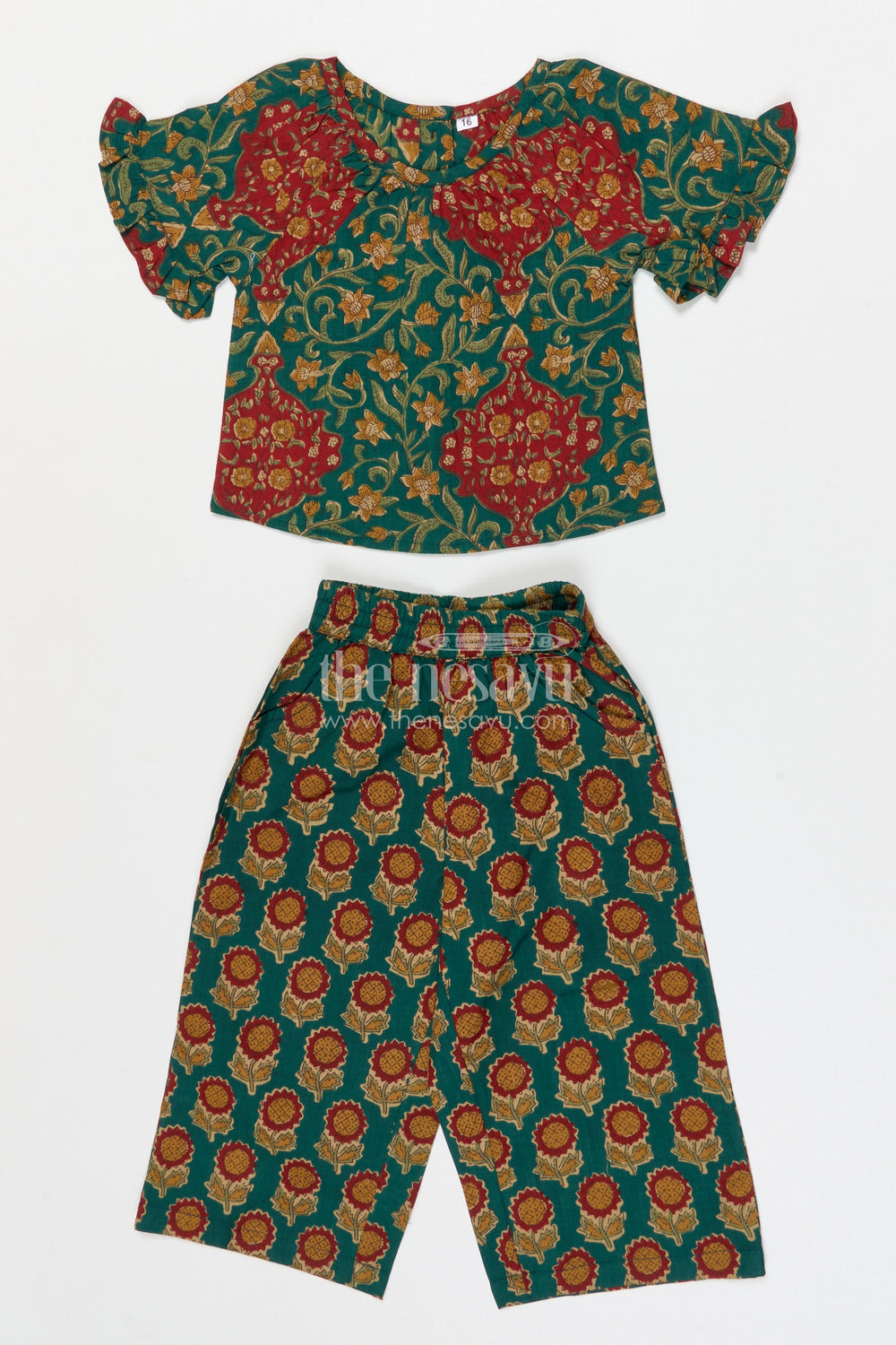 The Nesavu Girls Co-Ord Sets Girls Comfortable Cotton Matching Set for Daily Wear Nesavu 16 (1Y) / Green / Cotton GCS010C-16 Nesavu Girls Comfortable Cotton Co Ord Set With Digital Print For Daily Wear