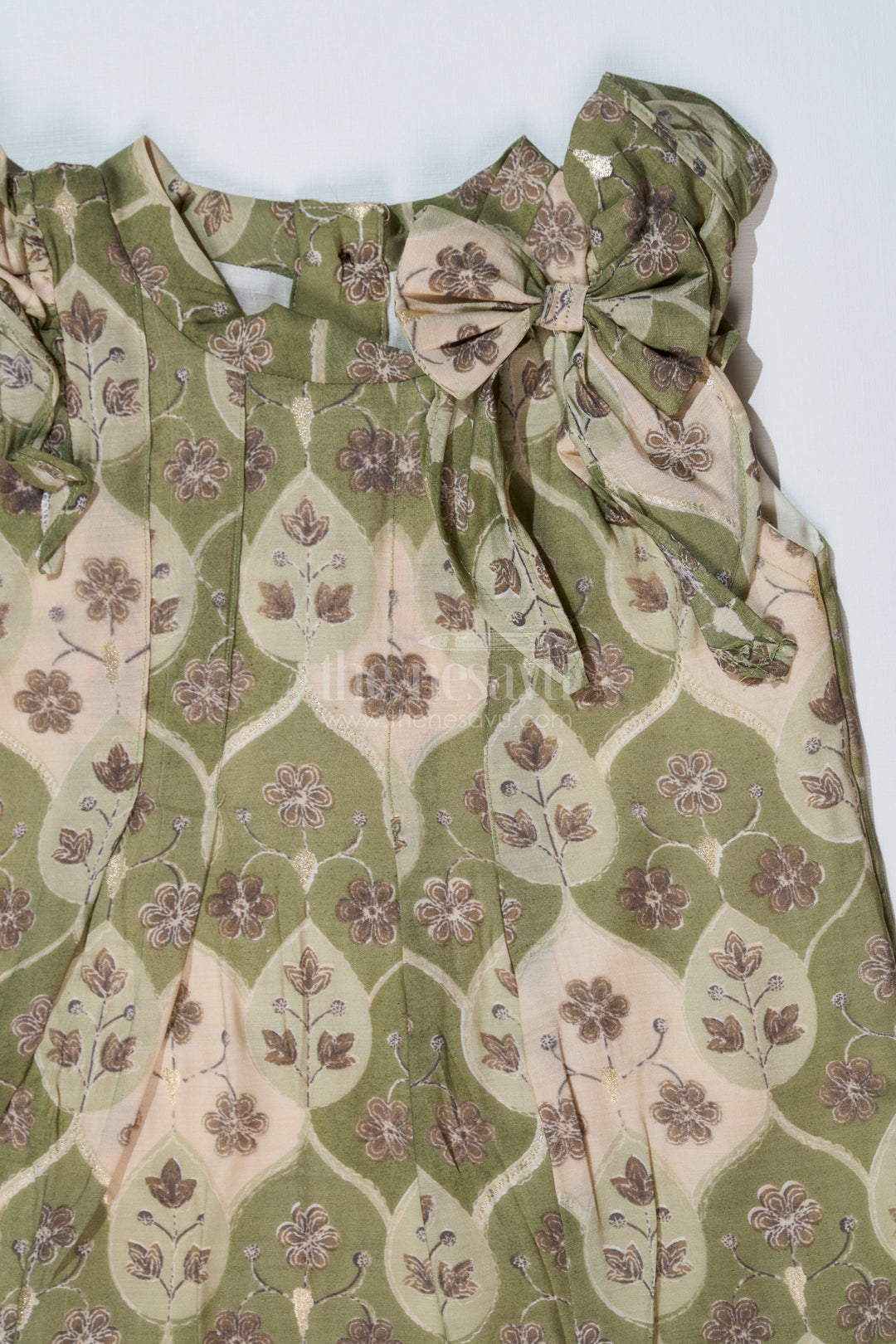 The Nesavu Girls Cotton Frock Girls Cotton Blend Dresses in Muslin Silk with Subtle Floral Print and Elegant Bow Nesavu Nesavu Girls Cotton Blend Dresses Muslin Silk Subtle Floral Print Elegant Bow