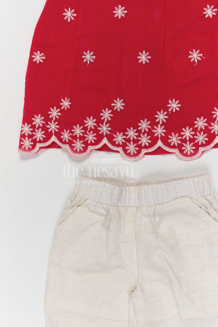 The Nesavu Girls Casual Set Girls Cotton Casual Outfit Set for Family Outings and Playdates Nesavu Nesavu girls cotton casual outfit set with thread embroidery for everyday outings