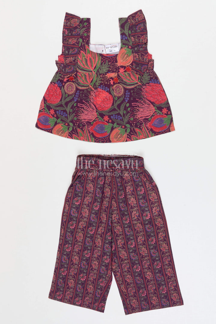 The Nesavu Girls Co-Ord Sets Girls Cotton Co-ord Set for Casual Outings and Holiday Wear Nesavu 16 (1Y) / Maroon GPS926A-16 Nesavu girls cotton co-ord set with digital print for casual holidays and traditional daywear