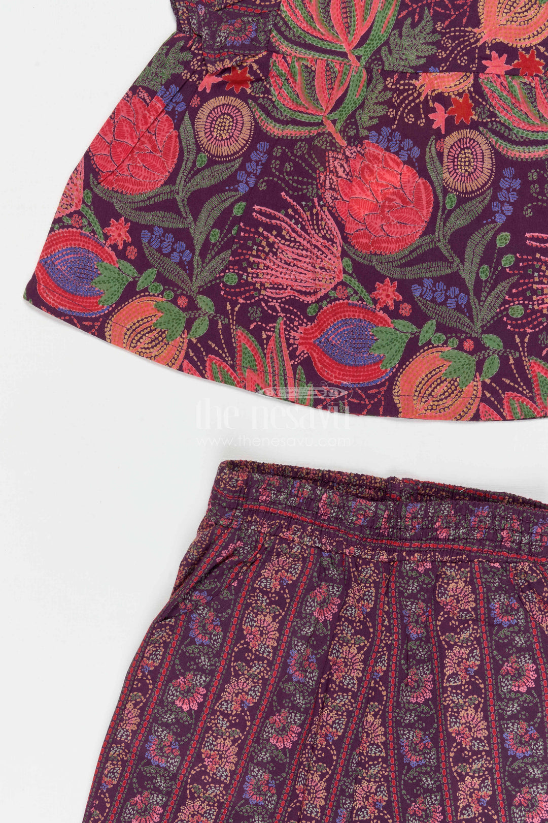 The Nesavu Girls Co-Ord Sets Girls Cotton Co-ord Set for Casual Outings and Holiday Wear Nesavu Nesavu girls cotton co-ord set with digital print for casual holidays and traditional daywear