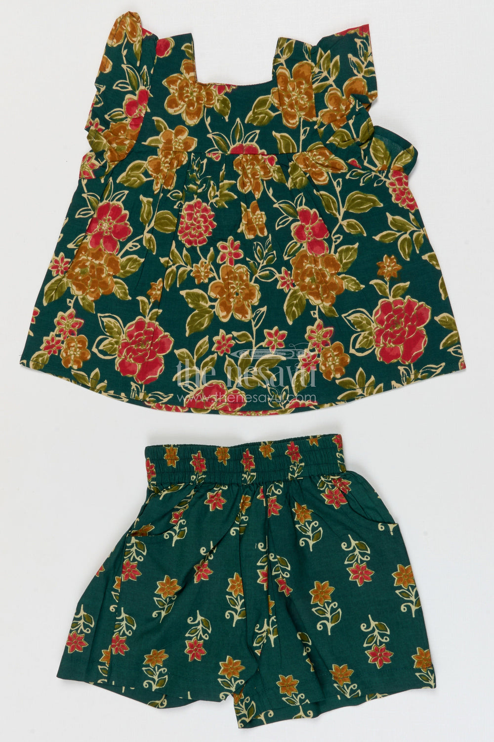 The Nesavu Girls Co-Ord Sets Girls Cotton Co Ord Set for Casual Outings Nesavu 16 (1Y) / Green / Cotton GCS014A-16 Nesavu Girls Cotton Co Ord Set With Digital Print For Casual Outings Festive Wear And Summer Comfort