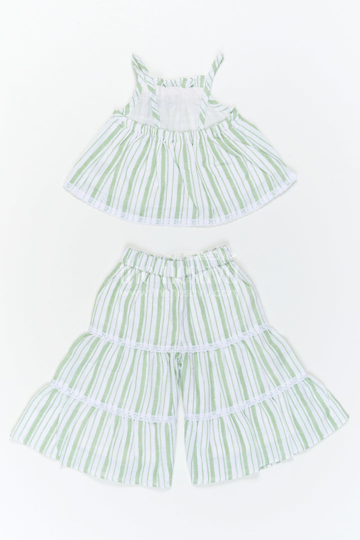 The Nesavu Girls Co-Ord Sets Girls Cotton Co Ord Set for Casual Wear and Summer Comfort Nesavu Nesavu Girls Green Cotton Co Ord Set With Striped Design For Casual Wear And Breathable Summer Comfort